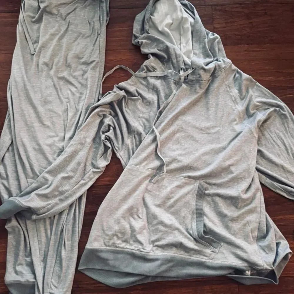 2pc set Women's Grey White Joggers hoodie sweatshirt tracksuit